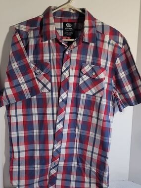 Ecko Unlimited Red, Blue & White Plaid Short-Sleeve Button-Up